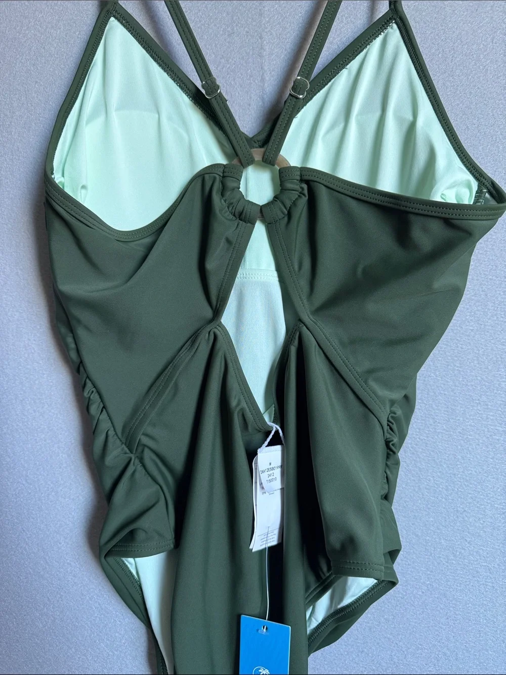 NWT Cupshe Olive Green One-Piece Swimsuit Sz Med Open Back Boho Vacation Preppy